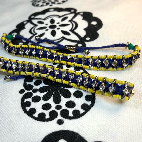 Set of 2 Blue / Yellow Rhinestone Adjustable J. Crew Bracelets - Picture 4 of 5